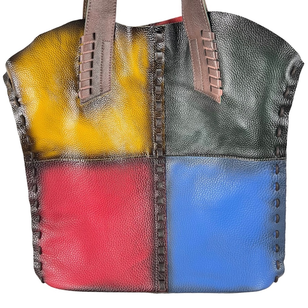 Colorblocked Patchwork Colorful Leather Handbag - Picture 3 of 14